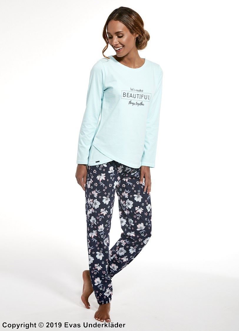 Top and pants pajamas, soft cotton, long sleeves, flowers